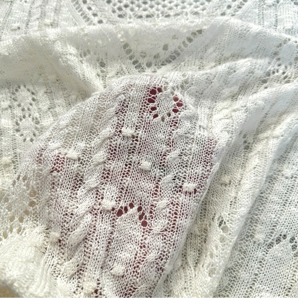 Cream Soft Sheer Cable Knit Sweater - Picture 7 of 14